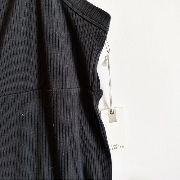 Good American 90s Ribbed Tank Midi Dress Black Size 6 Square Neck Going Out - Picture 5 of 8